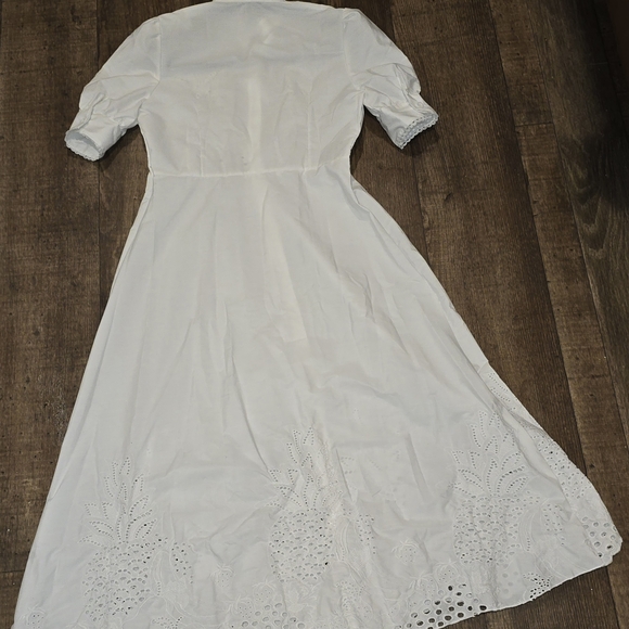 Elegant White Eyelet Midi Dress - Picture 4 of 14